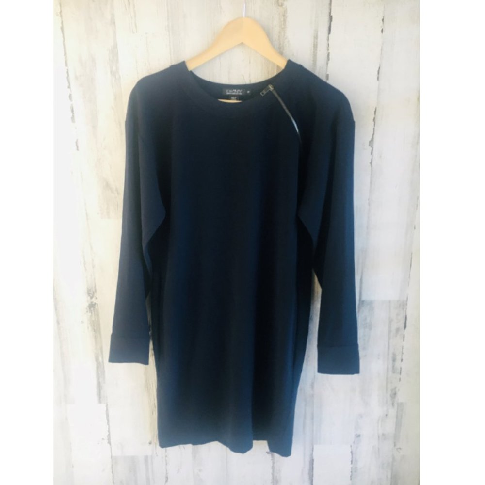 NWOT DKNY Navy Asymmetric Zipper Shift Work Dress